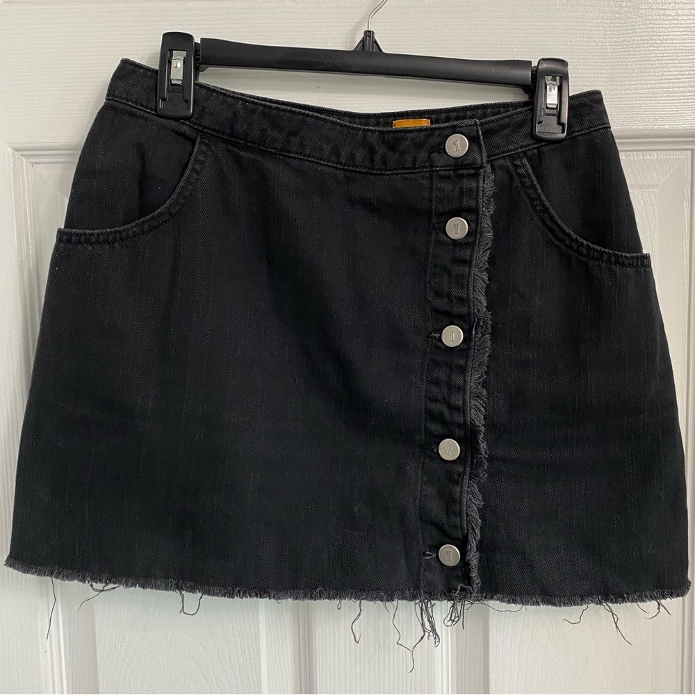 Pilcro and the Letterpress No.04 Black denim cut off mini skirt